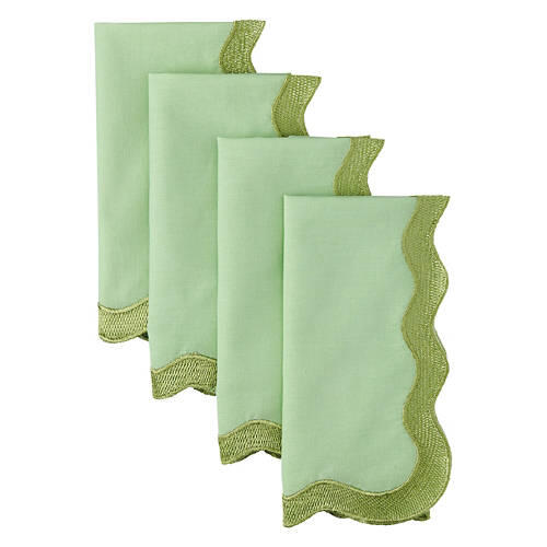 4 Pack Napkins - Green Scallop