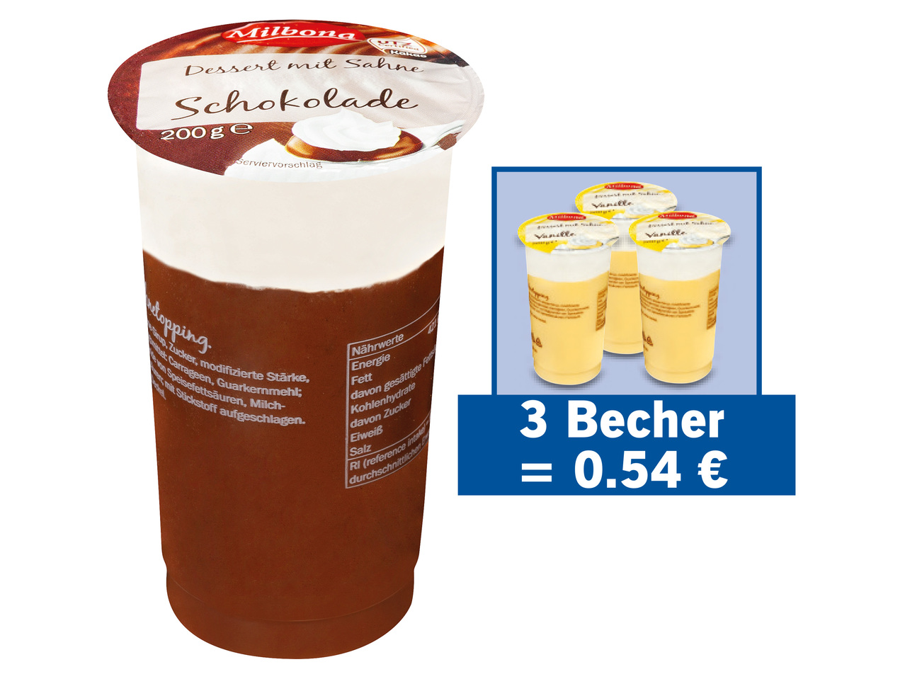 MILBONA Pudding mit Sahne