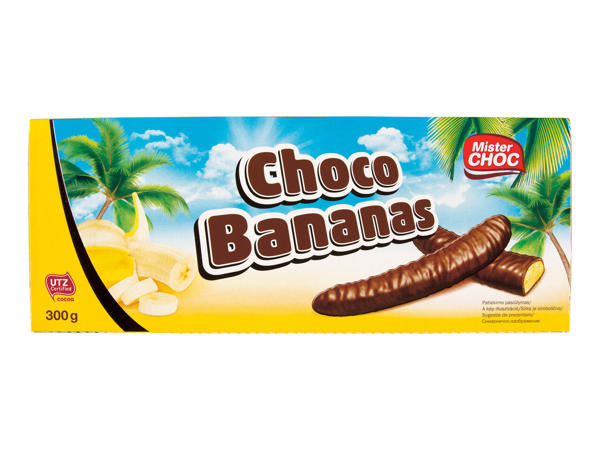 Spumă de zahăr cu banane, în ciocolată
