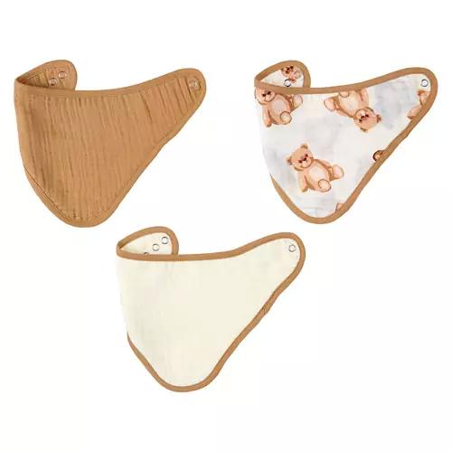 3 Pack Muslin Bandana Bib - Bear