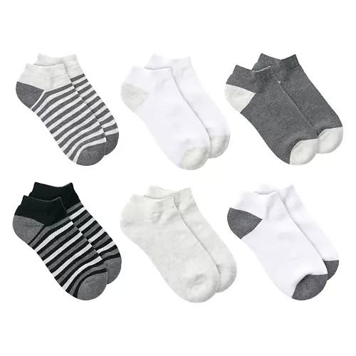 6 Pack Children's No Show Socks - Grey, Medium