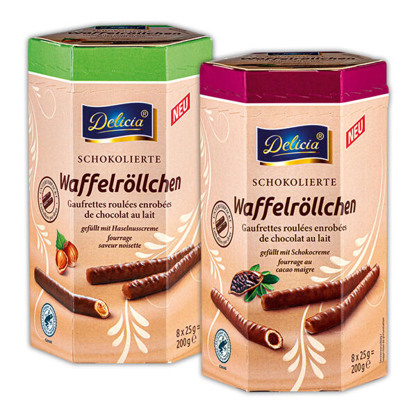 Schokolierte Waffelröllchen