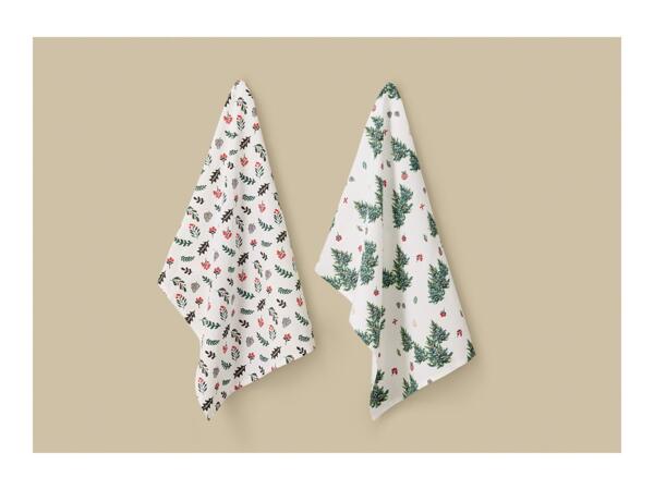Livarno Home Christmas Tea Towels With Fir Trees Pattern - Pack of 2