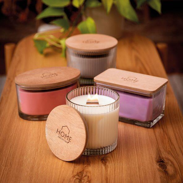 HOME CREATION(R) 				Bougie parfumée à mèche en bois