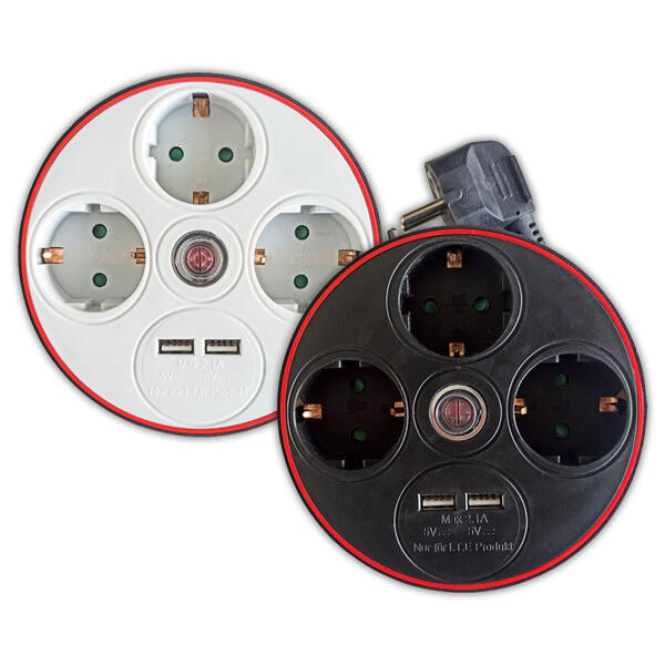3-fach-Steckdose mit 2 USB-Anschlüssen