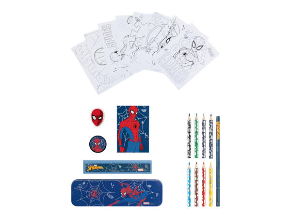 Case with stationery items and coloring pages "Frozen, Minions, Spiderman, Jurassic World"