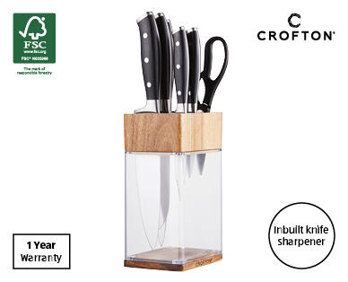 Knife Block 6pc Set with Inbuilt Sharpener