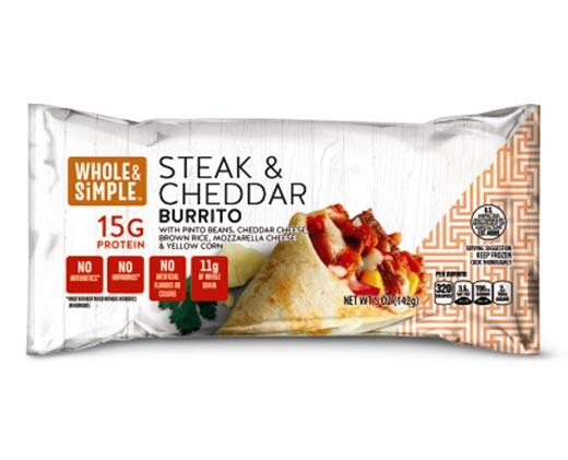 Whole & Simple 
 Steak & Cheddar or Chicken Cilantro Lime Burrito