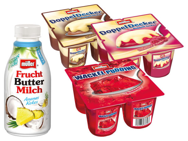 MÜLLER Fruchtbuttermilch, Doppeldecker oder Wackelpudding