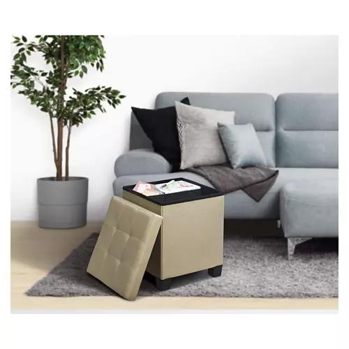 Storage Ottoman with Bin & Reversible Lid, Beige