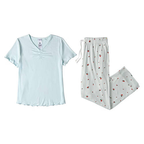 2 Piece Ladies Winter Pajama Set - Light Blue, M