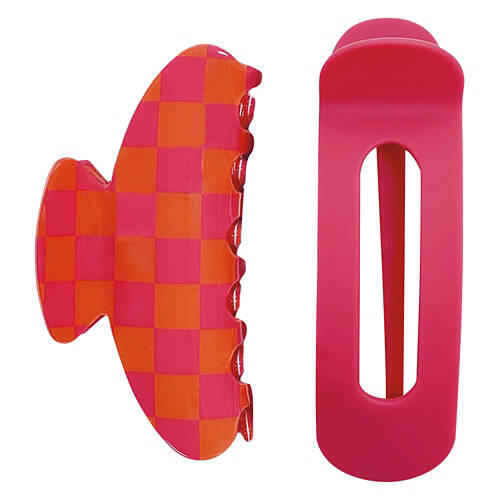 2 Pack Claw Clips, Pink/Orange Checkered