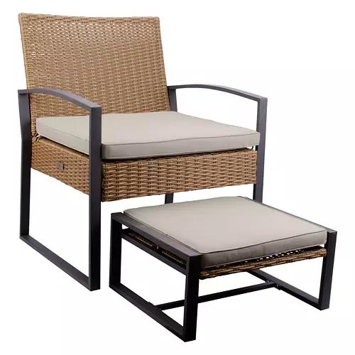 Rattan Chair with Ottoman