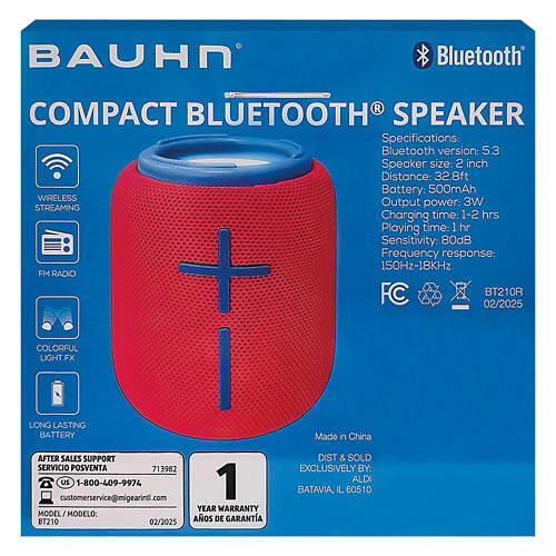 Compact Bluetooth Speaker - Red/Blue