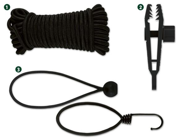 Vielzweckseil/​Spanngummi-Set/​Planenclips