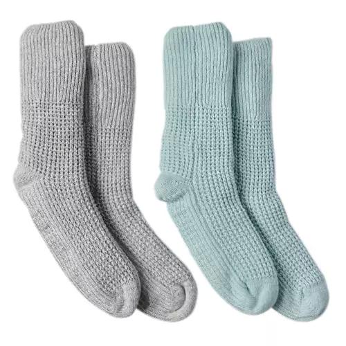 2 Pack Ladies Brushed Socks, Grey/Blue