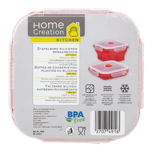 HOME CREATION KITCHEN(R) 				Zusammenklappbare Vorratsdosen, 2 St.