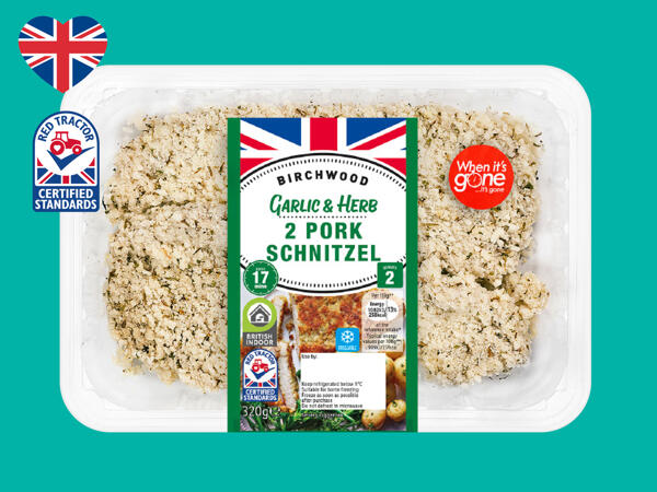 Birchwood 2 British Pork Schnitzel with Garlic and Herb Crumb