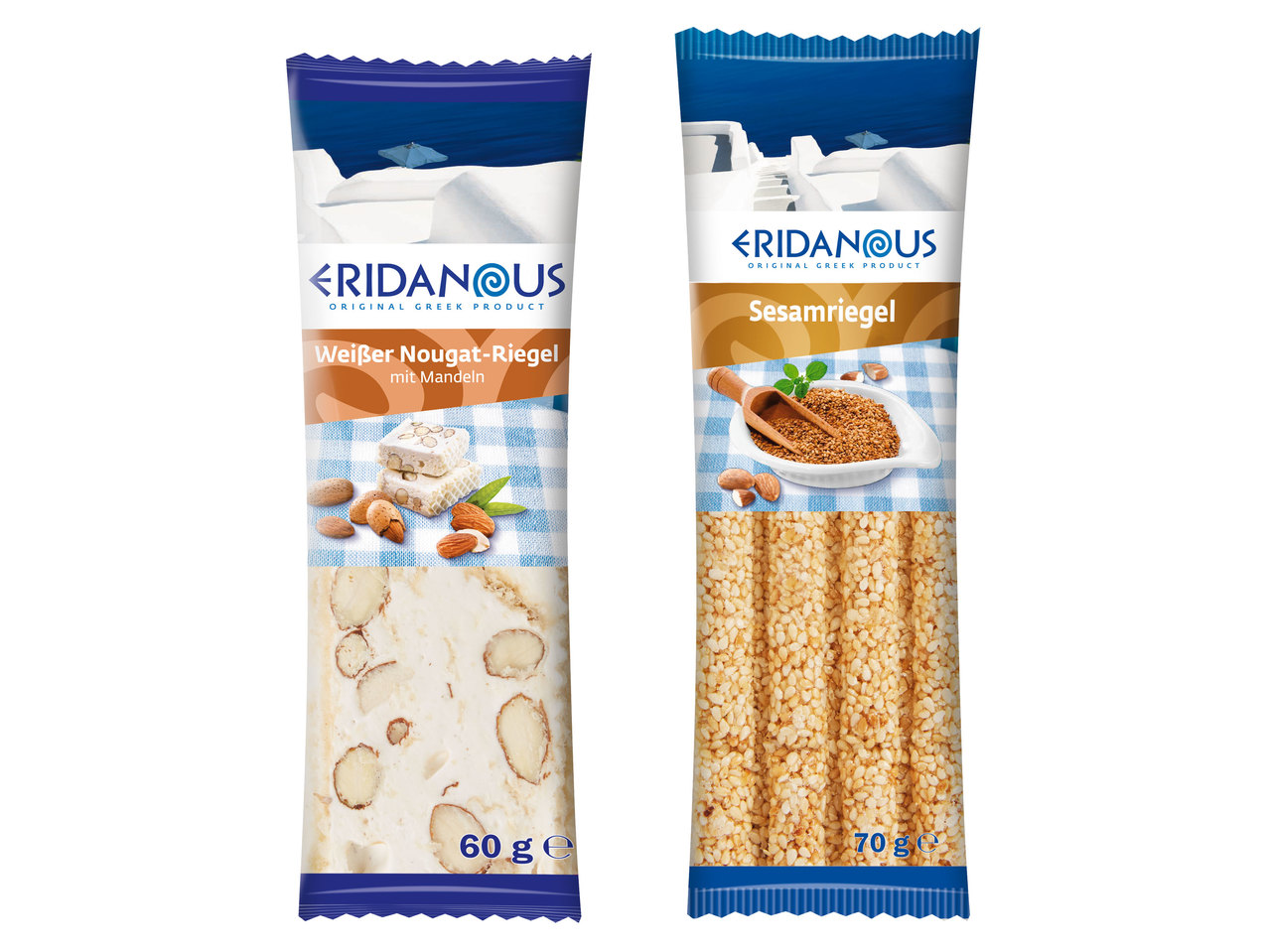 ERIDANOUS Weißer Nougat- Riegel mit Mandeln oder Sesamriegel