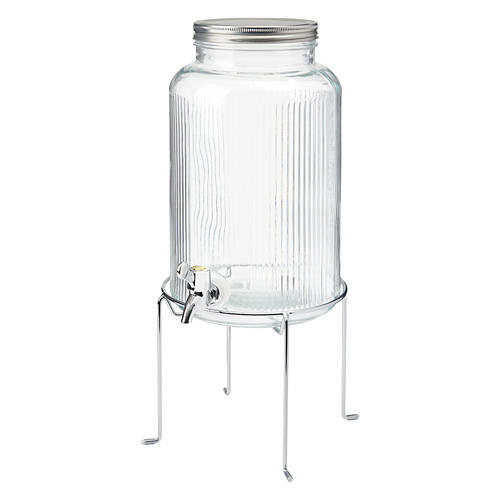 Glass Beverage Dispenser with Metal Stand - Silver