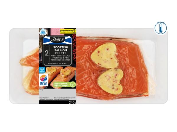 Deluxe Scottish Salmon Fillets with Heart Shaped Prosecco & Pink Peppercorn Butter
