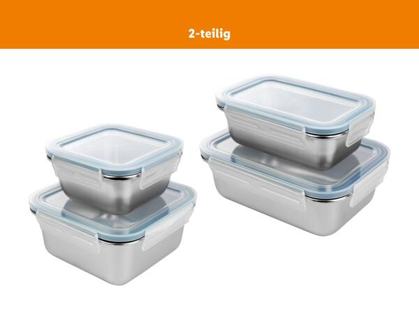 Edelstahl-Frischhaltedose, 2-teilig/​Glas-Frischhaltedose, 3-teilig
