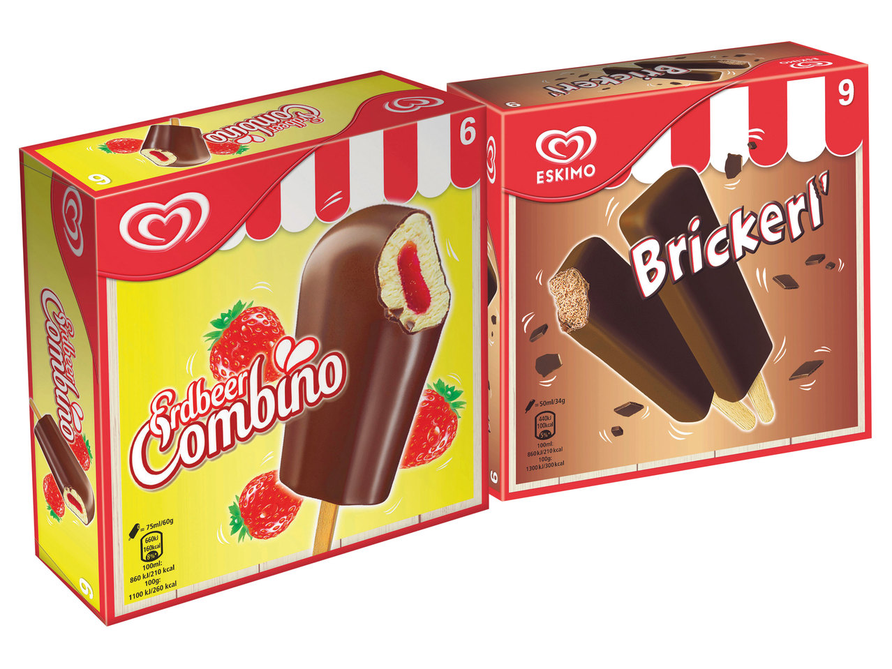ESKIMO Erdbeer-Combino 6er, Brickerl 9er