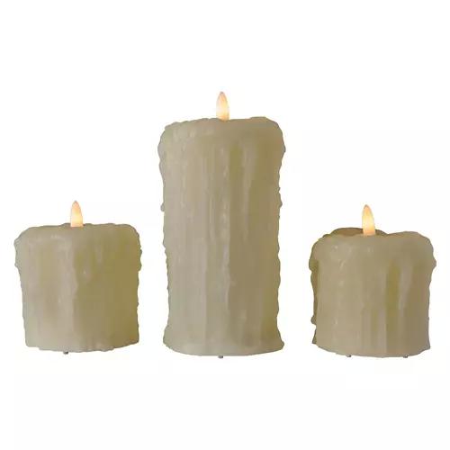 3 Pack LED Drippy Wax Pillar Candles, Ivory