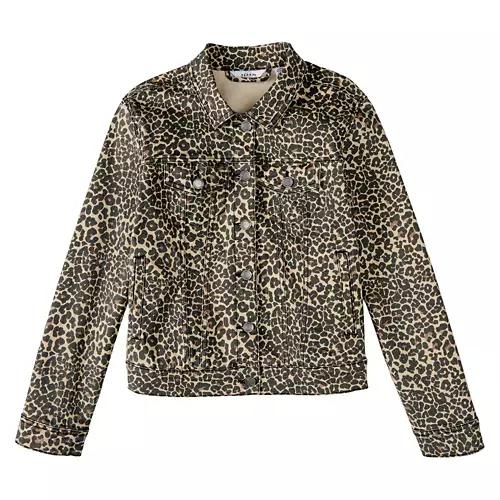 Ladies Denim Jacket - Leopard Print, XL