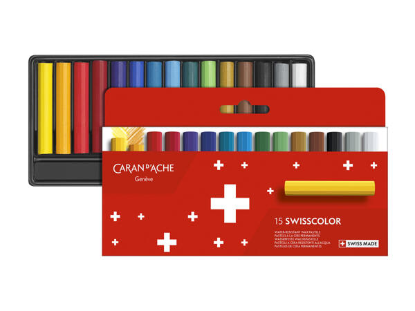 Pastels à la cire Swisscolor résistants à l'eau, 15 pièces