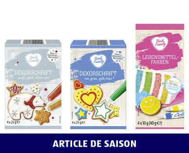 ÉCRITURE DÉCORATIVE/COLORANTS ALIMENTAIRES