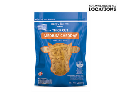 Happy Farms Mild White Cheddar or Medium Cheddar Thick Cut Shredded Cheese