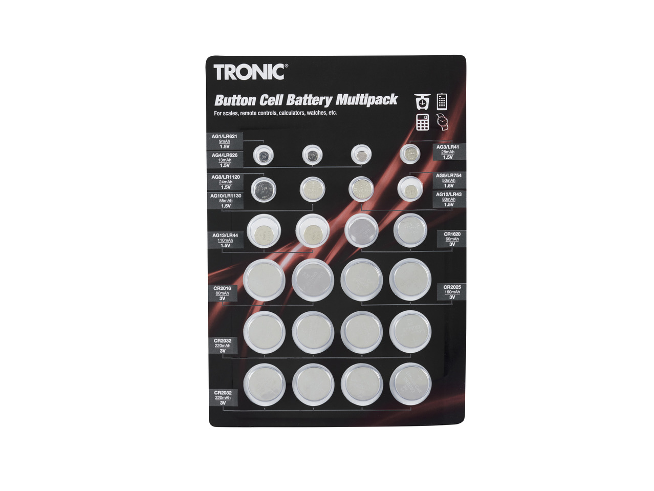 TRONIC(R) Multipak med knapcellebatterier