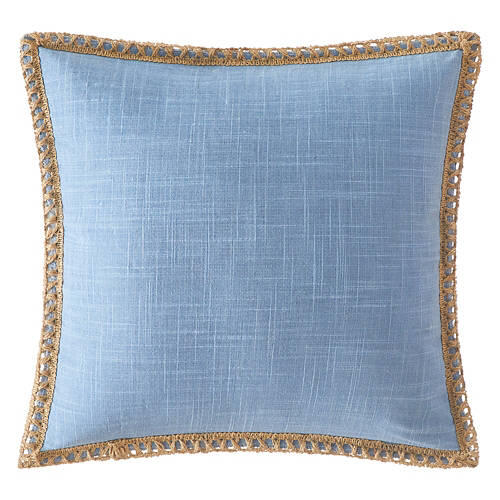 Coastal Decorative Pillow - Blue Jute Trim