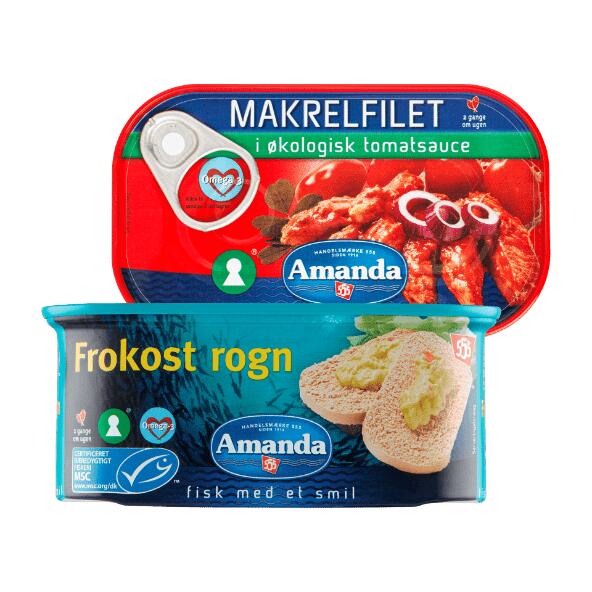 Makrelfilet i økologisk tomatsauce eller frokost rogn