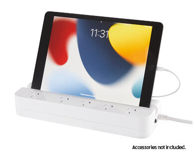 5-Outlet Power Board with Built-In Tablet Holder