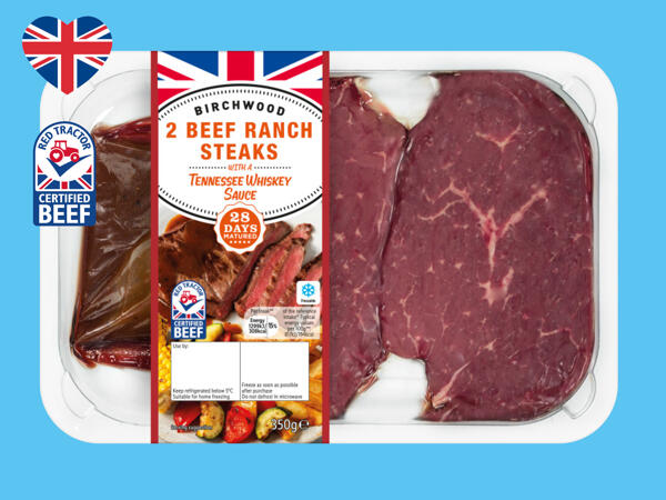 Birchwood 2 British Beef Ranch Steaks with a Tennessee Whiskey Sauce