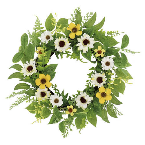 13" Spring Mini Wreath - White and Yellow