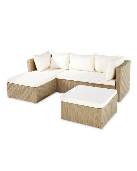Beige Rattan Effect Corner Sofa