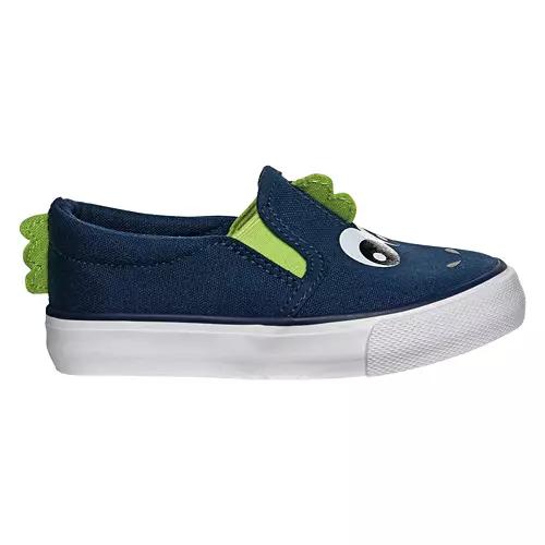 Toddler Memory Foam Canvas Slip Ons - Navy Blue Monster, 11/12