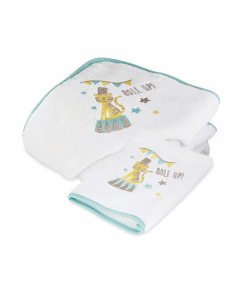 Circus Hooded Baby Towel & Mitt