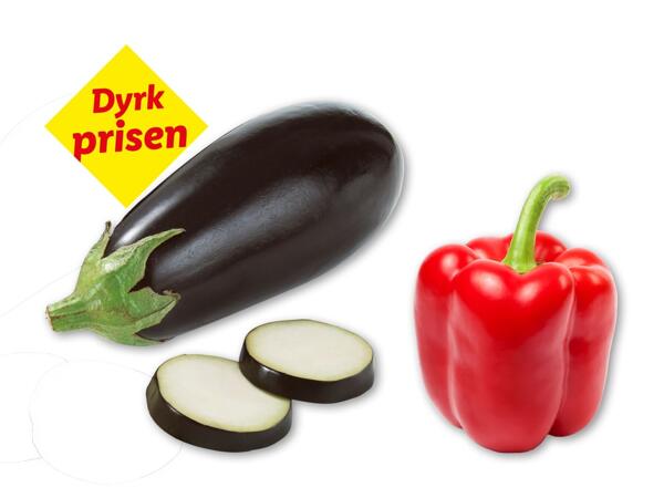Aubergine eller rød peberfrugt