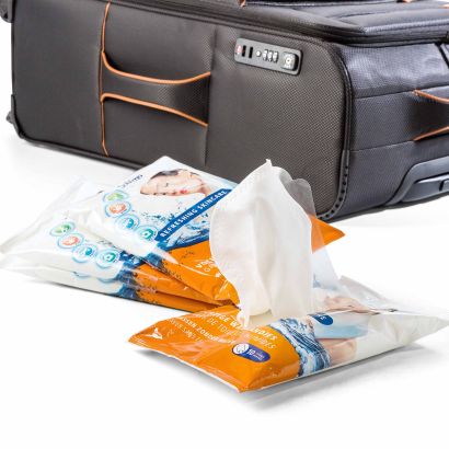 Gants de toilette humides jetables, pack de 2