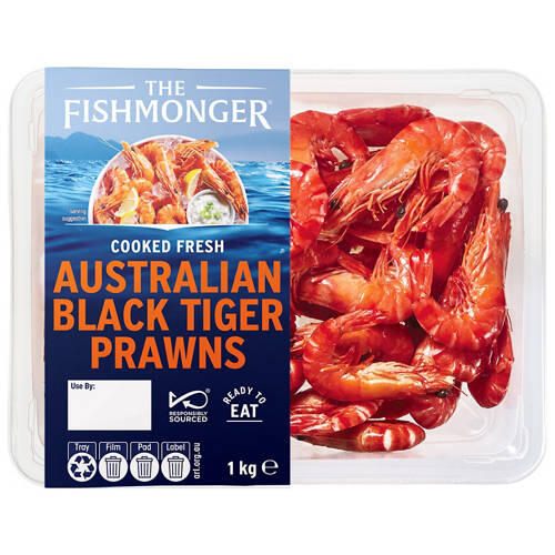 Cooked Fresh Australian Black Tiger Prawns 1kg