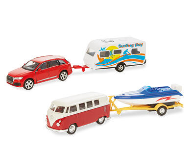Assorted Die Cast Cars with Trailer