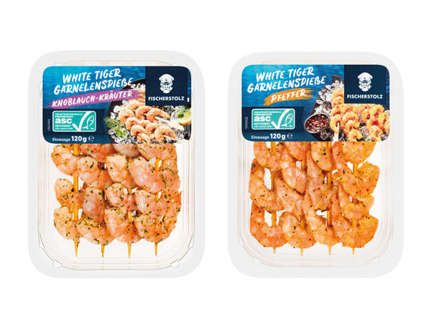 Frische ASC-Garnelenspieße