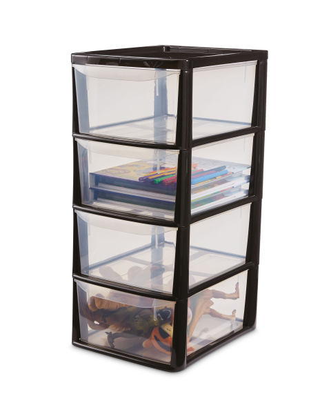Black/Clear 4 Drawer Storager Tower