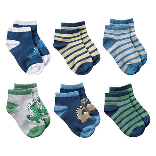 6 Pack Toddler's No Show Socks - Blue/Green, Small