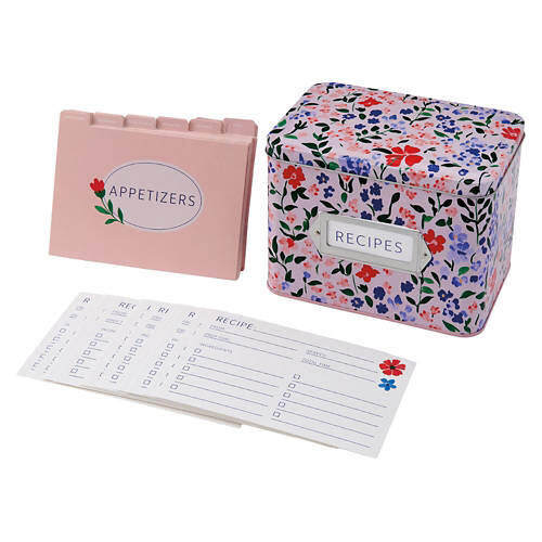 50 Recipe Cards Tin - Floral
