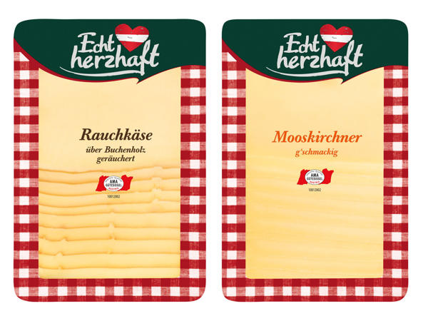 ECHT HERZHAFT Mooskirchner oder Rauchkäse in Scheiben